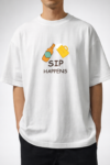 Men’s Oversized Graphic T-Shirt – “Sip Happens” Print (White)