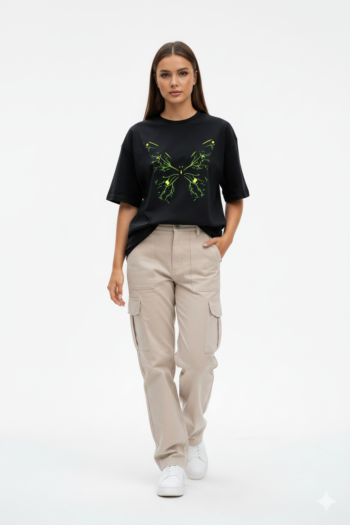 Women’s Black Oversized T-Shirt – 240 GSM French Terry