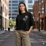 Black Oversized Crop Top for Women